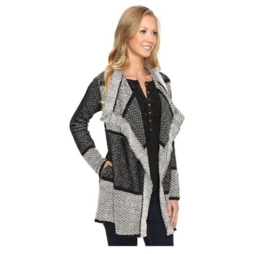 Lucky Brand Chunky Knit Draped Open-Front Cardigan Size M Sweater Pockets Jacket